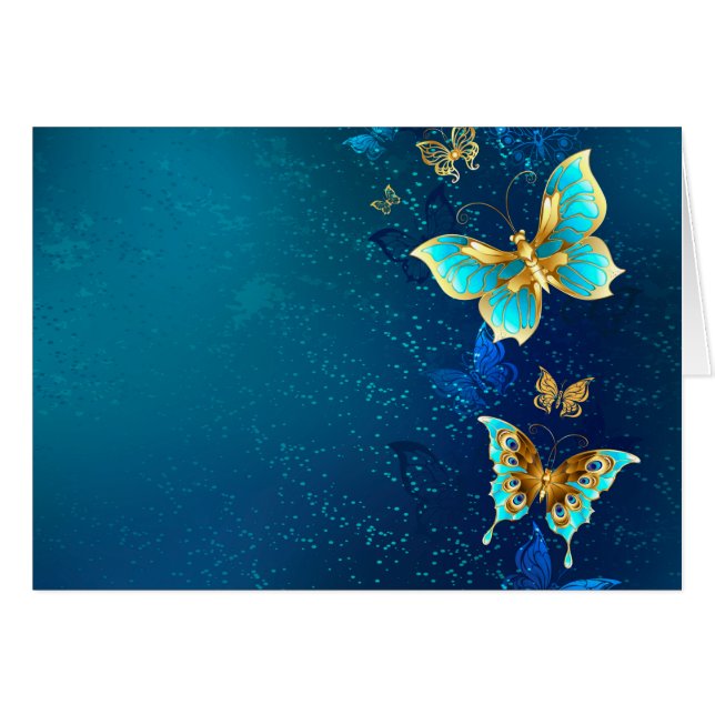 Golden Butterflies on a Blue Background (Front Horizontal)