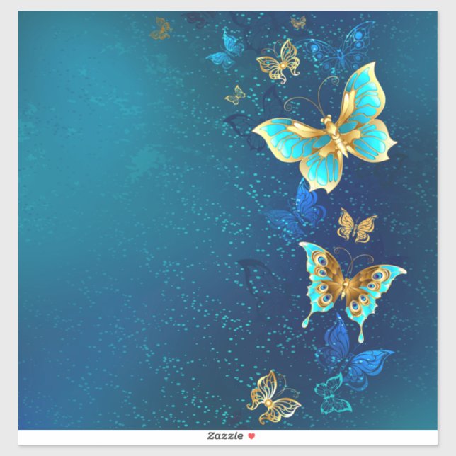 Golden Butterflies on a Blue Background (Sheet)