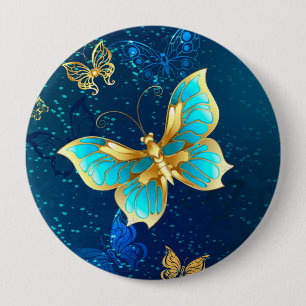 Golden Butterflies on a Blue Background 10 Cm Round Badge