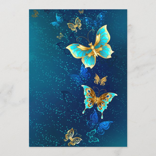 Golden Butterflies on a Blue Background Advice Card (Front)