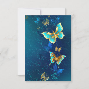 Golden Butterflies on a Blue Background Announcement