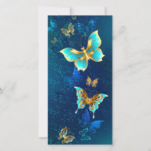 Golden Butterflies on a Blue Background Announcement