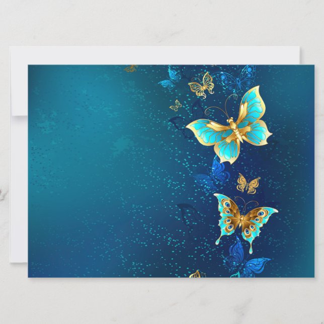 Golden Butterflies on a Blue Background Announcement (Front)