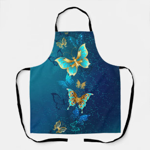 Golden Butterflies on a Blue Background Apron