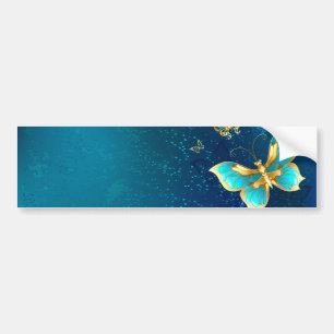 Golden Butterflies on a Blue Background Bumper Sticker