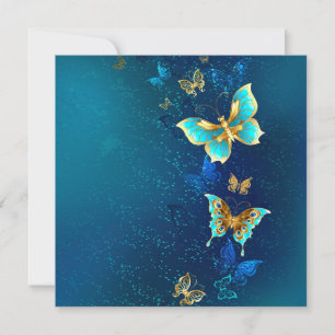 Golden Butterflies on a Blue Background Card