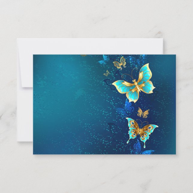 Golden Butterflies on a Blue Background Card (Front)