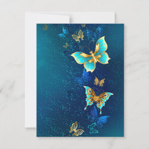 Golden Butterflies on a Blue Background Card