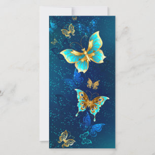 Golden Butterflies on a Blue Background Card