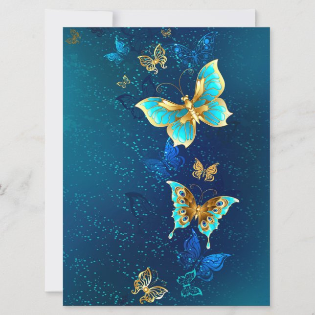 Golden Butterflies on a Blue Background Card (Front)