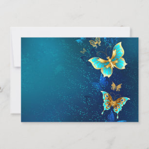 Golden Butterflies on a Blue Background Card