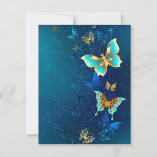 Golden Butterflies on a Blue Background Card