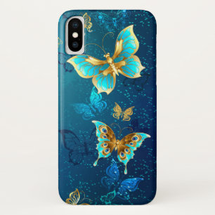 Golden Butterflies on a Blue Background iPhone X Case