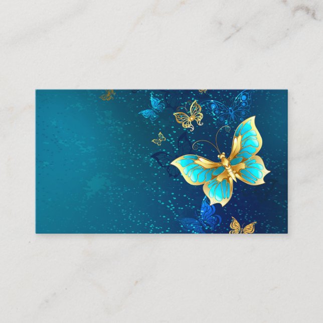 Golden Butterflies on a Blue Background Discount Card (Front)