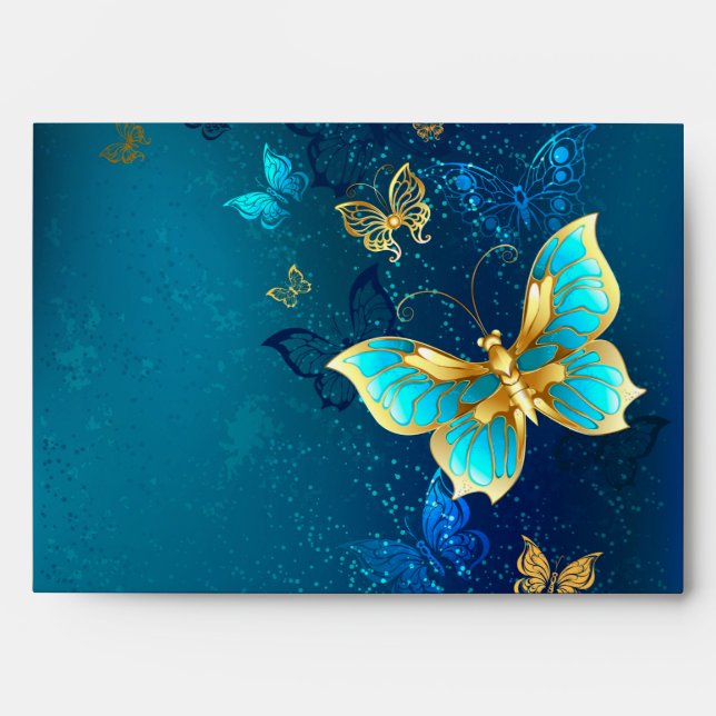 Golden Butterflies on a Blue Background Envelope (Front)