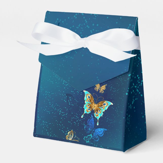 Golden Butterflies on a Blue Background Favour Box (Front Side)