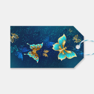 Golden Butterflies on a Blue Background Gift Tags