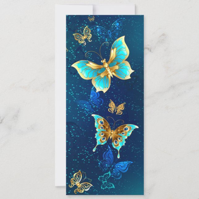 Golden Butterflies on a Blue Background Holiday Card (Front)