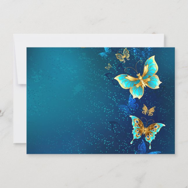 Golden Butterflies on a Blue Background Holiday Card (Front)