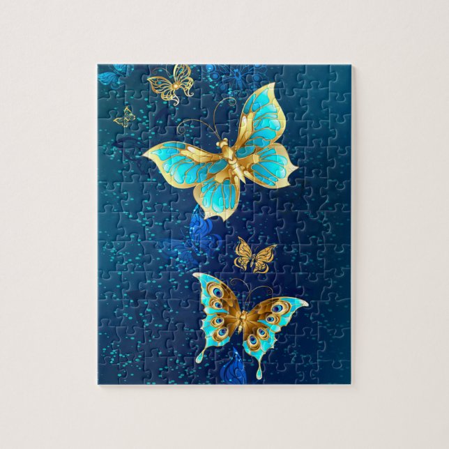 Golden Butterflies on a Blue Background Jigsaw Puzzle (Vertical)