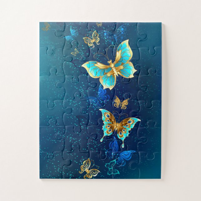 Golden Butterflies on a Blue Background Jigsaw Puzzle (Vertical)