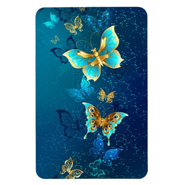 Golden Butterflies on a Blue Background Magnet (Vertical)