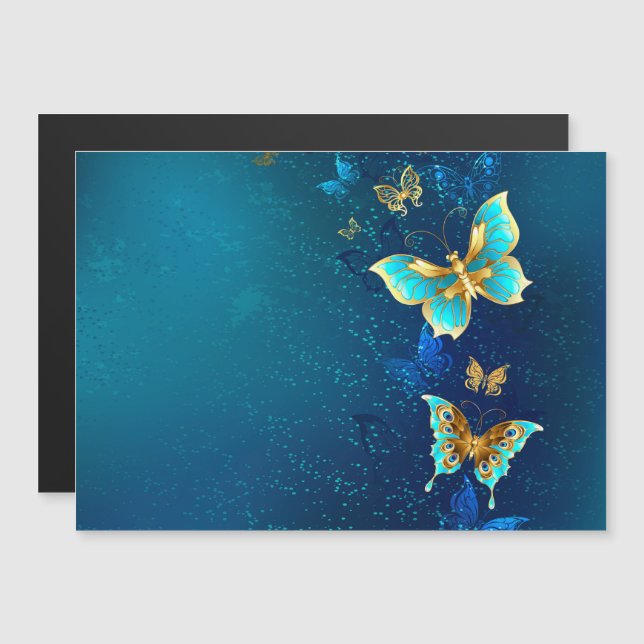 Golden Butterflies on a Blue Background Magnetic Invitation (Front/Back)