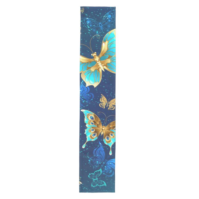 Golden Butterflies on a Blue Background Medium Table Runner (Front)