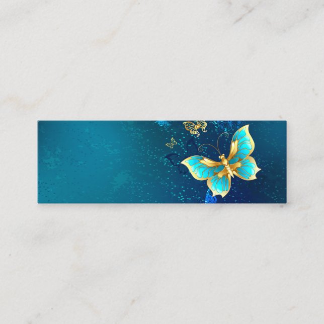 Golden Butterflies on a Blue Background Mini Business Card (Front)