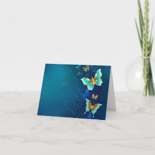 Golden Butterflies on a Blue Background Note Card