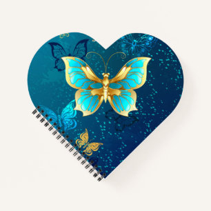 Golden Butterflies on a Blue Background Notebook