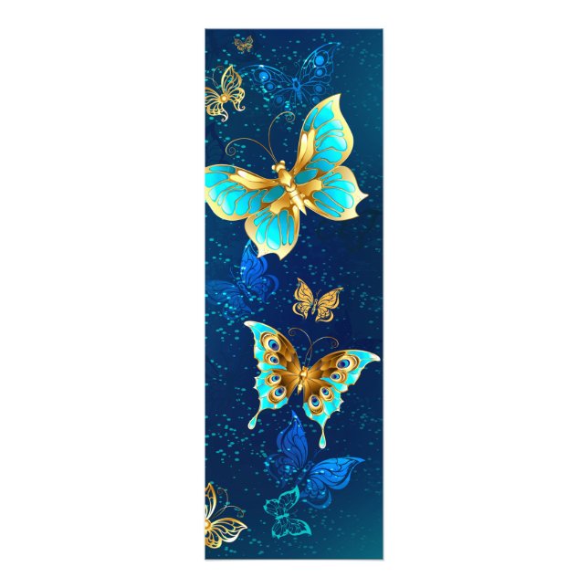 Golden Butterflies on a Blue Background Photo Print (Front)