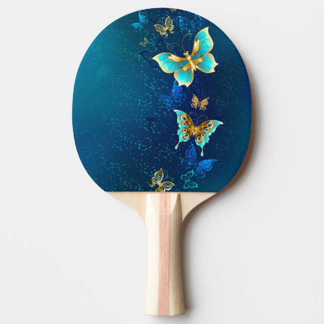 Golden Butterflies on a Blue Background Ping Pong Paddle (Front)
