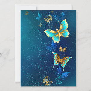 Golden Butterflies on a Blue Background Save The Date