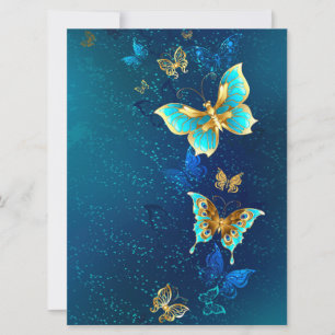 Golden Butterflies on a Blue Background Save The Date