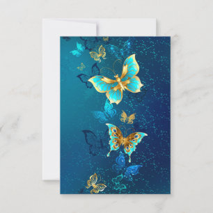 Golden Butterflies on a Blue Background Save The Date