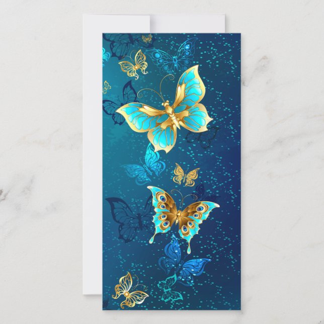 Golden Butterflies on a Blue Background Thank You Card (Front)