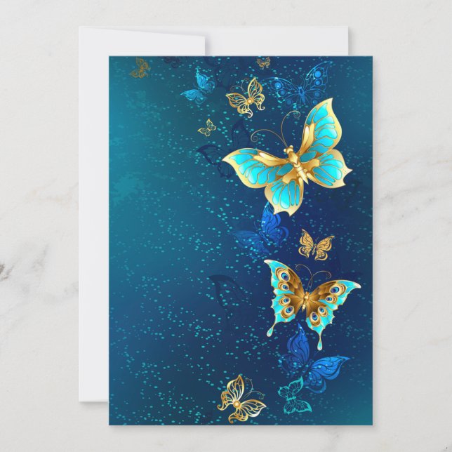 Golden Butterflies on a Blue Background Thank You Card (Front)