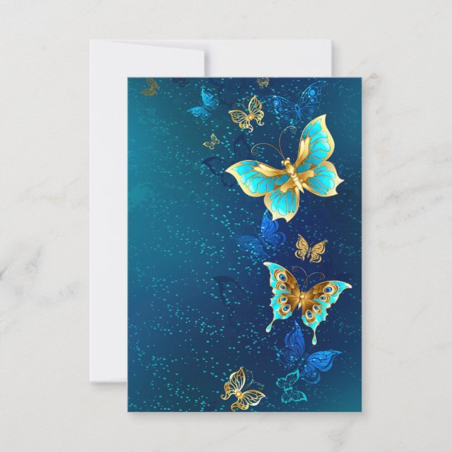 Golden Butterflies on a Blue Background Thank You Card (Front)
