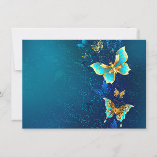 Golden Butterflies on a Blue Background Thank You Card