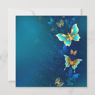 Golden Butterflies on a Blue Background Thank You Card