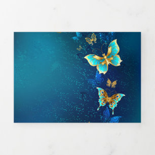Golden Butterflies on a Blue Background Tri-Fold Announcement