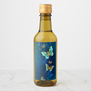 Golden Butterflies on a Blue Background Wine Label