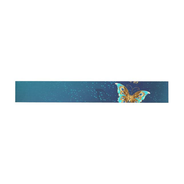 Golden Butterflies on a Blue Background Wrap Around Label (Individual)