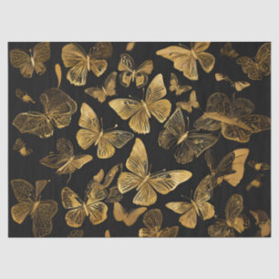 Golden Butterflies on Black Tissue Paper
