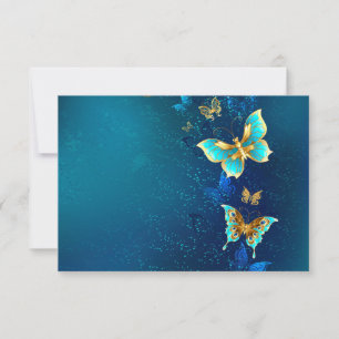 Golden Butterflies on Blue Background
