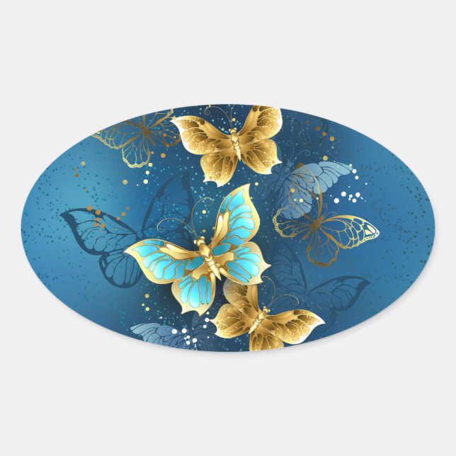Golden butterflies oval sticker (Front)