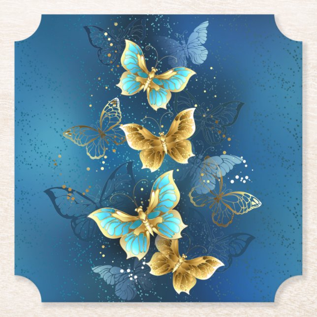 Golden butterflies paper coaster (Front)