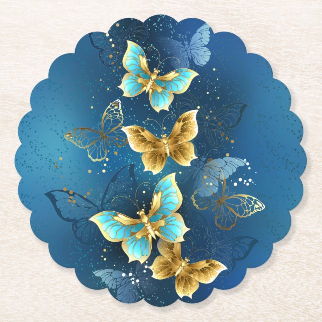 Golden butterflies paper coaster (Front)