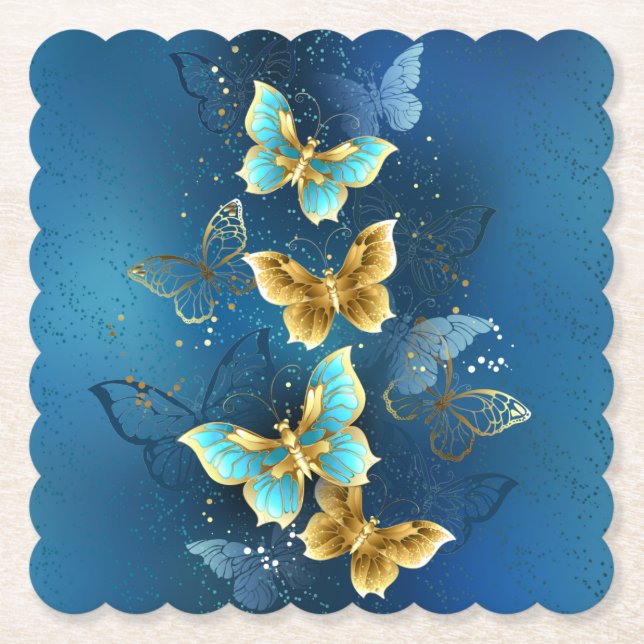 Golden butterflies paper coaster (Front)
